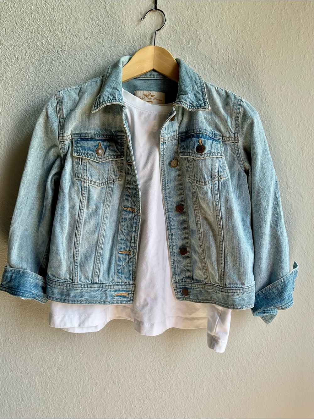 Ralph Lauren Light Blue Denim Jacket with Gold Logo Patch